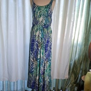Sonoma Green and Blue Leaf Print Maxi Dress